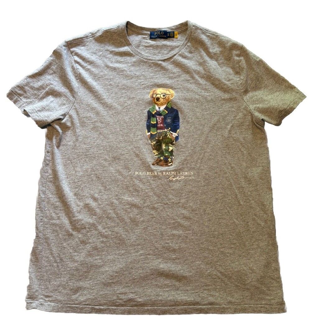 Polo Ralph Lauren Bear Shirt Mens XL Gray Preppy Ivy League Camo Graphic Tee
